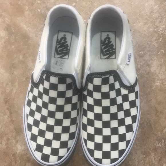 black and white checkered slip on vans womens